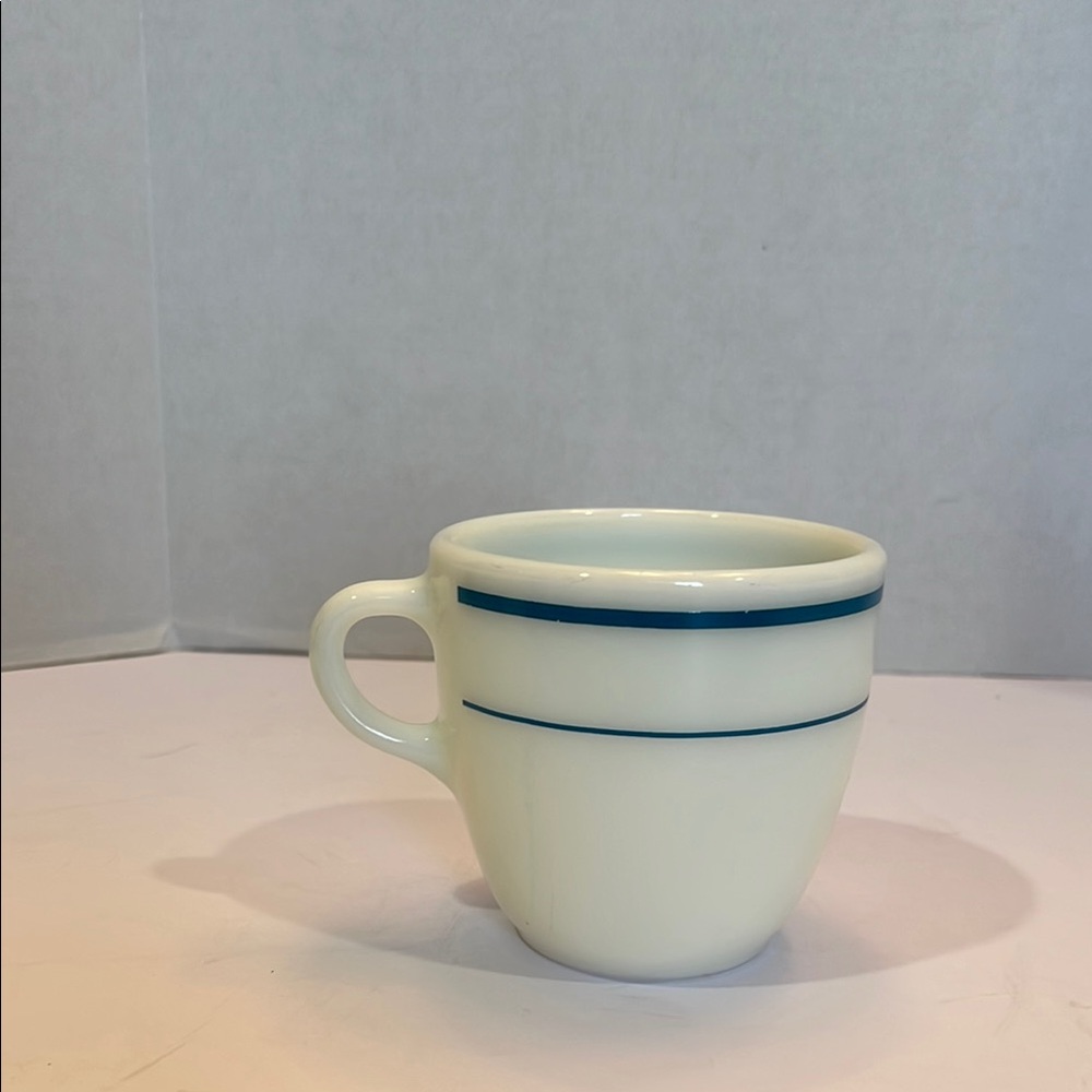 Classic White Pyrex Mug with Blue Accents vintage USED